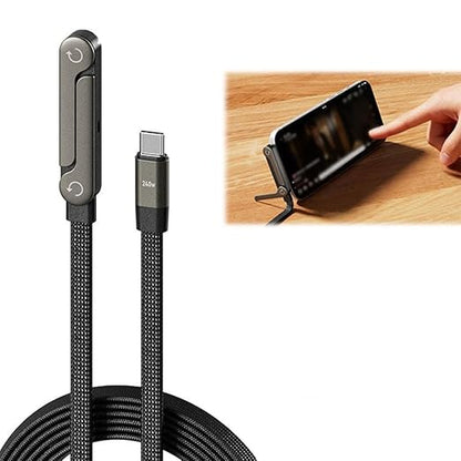 2-in-1 Invisible Holder Charger Cable — Fast Charging Cord with Built-in Phone Stand, 5ft 240w Braided Fast Charging Cord Charge Cable for Phone,Tablets,Laptops (USB-A to Type-C (65W))