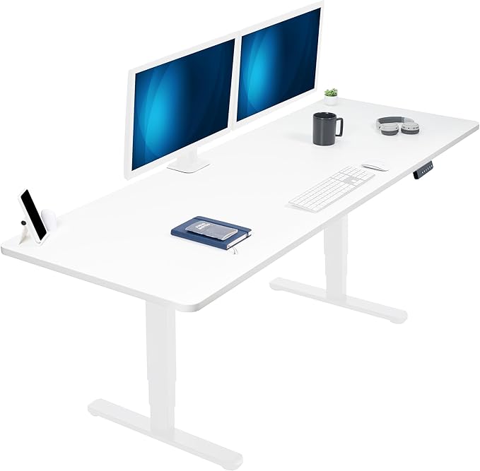 VIVO Electric 83 x 30 in Dual Motor Sit Stand Desk, Memory Height Adjustment, 2B Series, White Top White Frame, DESK-KIT-2W8W