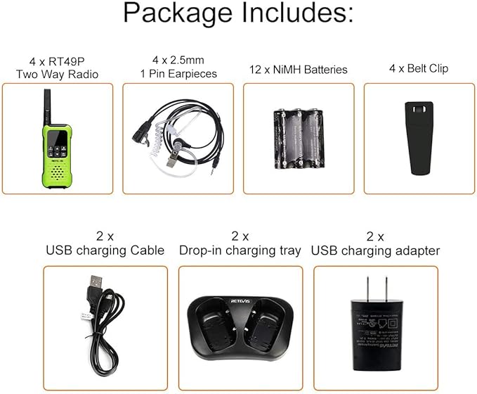 Retevis RT49P Waterproof Walkie Talkies, IP67 Portable FRS Two-Way Radios, Waterproof Floating Walkie Talkies for Adults, NOAA, Flashlight SOS, for Kayaking, Fishing, Hunting 4 Pcs