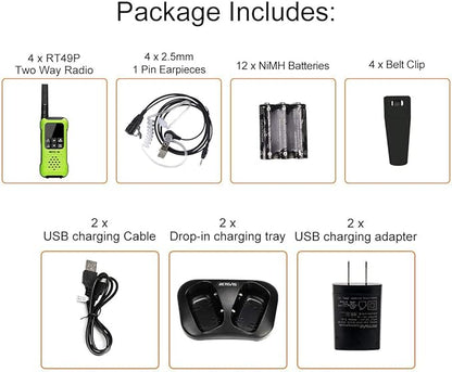 Retevis RT49P Waterproof Walkie Talkies, IP67 Portable FRS Two-Way Radios, Waterproof Floating Walkie Talkies for Adults, NOAA, Flashlight SOS, for Kayaking, Fishing, Hunting 4 Pcs