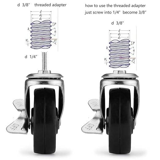 3-Inch Casters,Shelving Wheels, Wire Shelving Replacement Wheels Set of 4, Threaded Stem Rubber Casters (Screw Diameter 1/4"- 20) for Wire Shelves Rack Legs with 3/4" Posts