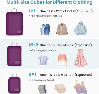 Cambond Compression Packing Cubes for Travel Women - Expandable Travel Bags Luggage Organizers Travel Essentials Compression Cubes for Travel Carry on Suitcases Organizer
