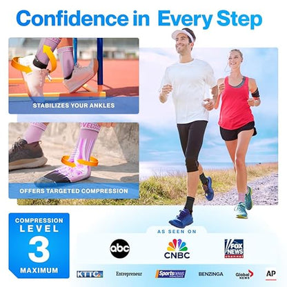 Modvel Foot & Ankle Brace Socks for Sprained Ankle Compression Sleeve - Foot Support for Women & Men - Tendonitis & Arthritis Ankle Brace Sports Running, Torn Ligaments & Women Stabilizing Ankle Wrap