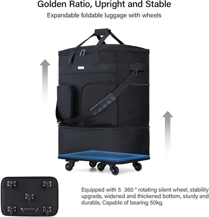 Hanke Expandable Collapsible Luggage with Wheels, Black Upgrade Version 2, 98L, Water-Resistant, 5 Spinner Wheels, 3 Pockets, Polyester, 19x13x27.2 inches, 6.1lb, Carry-On Luggage, Travel, Vacation