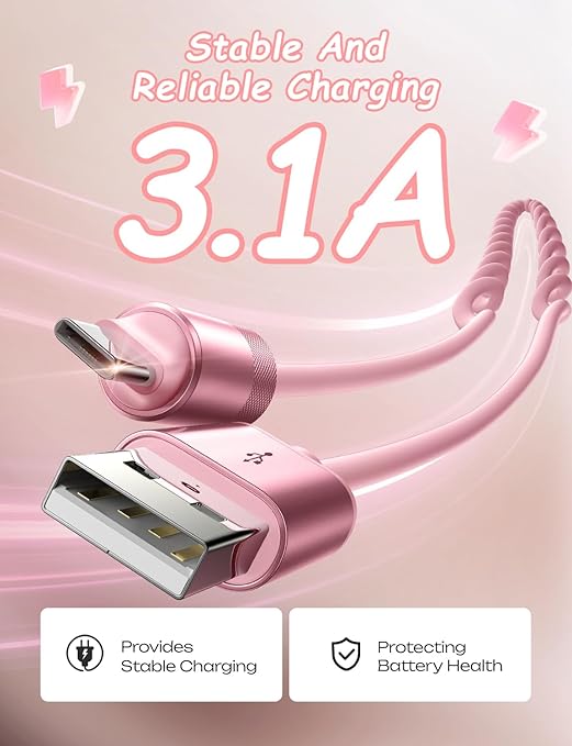 LISEN Pink USB C Cable, Gifts for Women 2 Pack for Android Auto & CarPlay Cable, Type C Charger Pink Compatible with iPhone 17/16 Galaxy S25/S24 Car Accessories for Women Wife Girlfriend Sisters 4FT