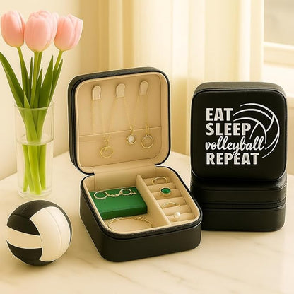12 Packs Volleyball Mini Travel Jewelry Case Organizer Black Square Volleyball Stuff Small Portable PU Leather Jewelry Box Storage for Sports Club Birthday Christmas Goodie Favors Gifts