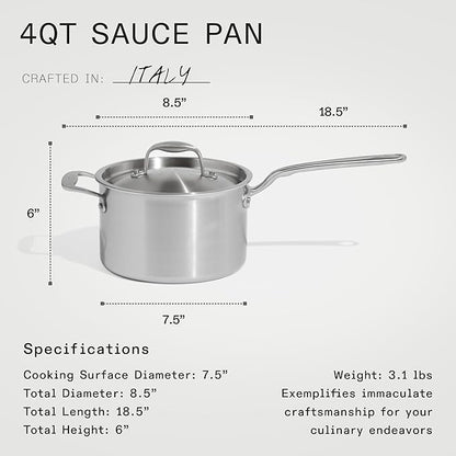 Made In Cookware - 7-Piece Ceramic Non Stick Pot and Pan Set (Stainless Handle) - 5-Ply Stainless Clad - Professional Cookware - Crafted in Italy - Induction Compatible