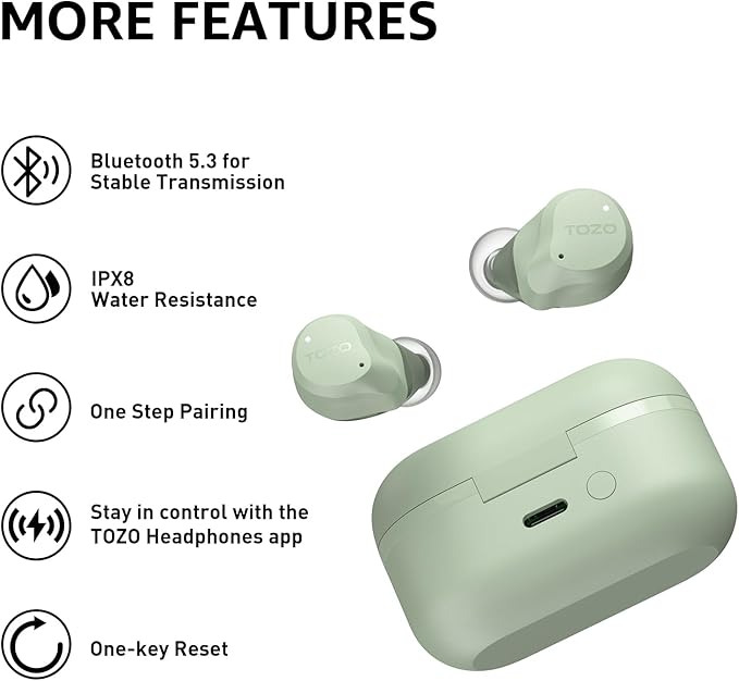 TOZO NC9 Hybrid Active Noise Cancelling Wireless Earbuds, 6 Mics ENC Clear Call, IPX8 Waterproof, in Ear Bluetooth 5.3 Headphones Stereo Bass Ear Buds 59H Playtime with LED Display 32 EQs via APP