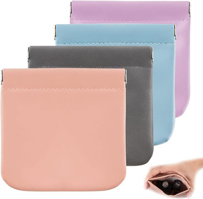CANIPHA 4pcs Lambskin Pocket Cosmetic Bag, Waterproof Portable No Zipper Self-closing Small Makeup Pouch for Women Mini Travel Storage bag for Cosmetics Headphones Jewelry