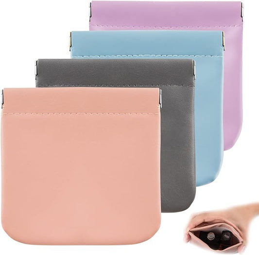 CANIPHA 4pcs Lambskin Pocket Cosmetic Bag, Waterproof Portable No Zipper Self-closing Small Makeup Pouch for Women Mini Travel Storage bag for Cosmetics Headphones Jewelry