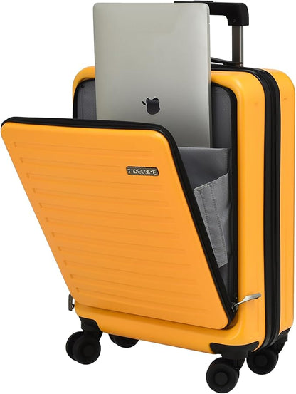 TydeCkare 20 Inch Carry On Luggage with Front Pocket, 21.65 * 15.35 * 7.87" Suitable for Airplane Overhead Bin, 34L Lightweight PC+ABS Hardshell with YKK Zipper, TSA Lock Approved, Orange