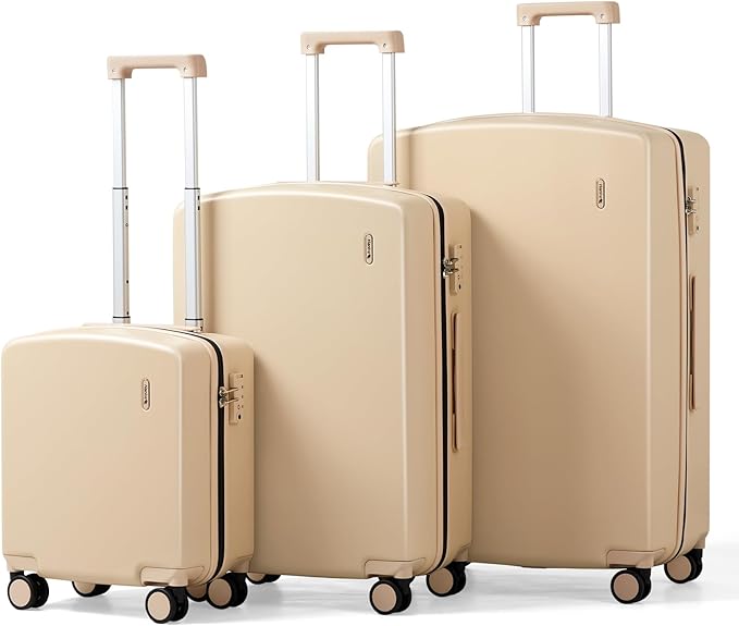 Hanke Hard Shell Luggage Sets 3 Pieces, Carry On and Checked Luggage Sets with Spinner Wheels, Durable PC Hardside Rolling Suitcase for Travel (16/24/28 Inch,Cuba Sand)