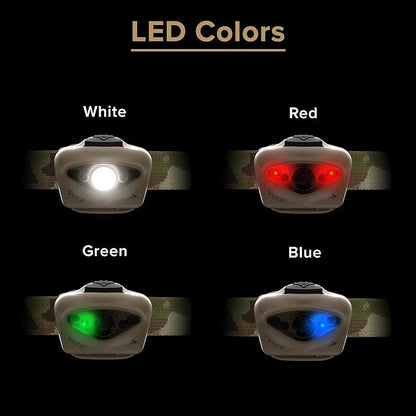 Princeton Tec VIZZ 550 RGB MPLS – 550 Lumen AAA-Powered Tactical Headlamp, Dimmable Spot & Flood White, Red, Green & Blue LEDs, Programmable, IPX7 Waterproof, Ultra-Light, USA Made, Color Multi Cam