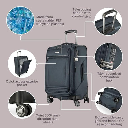 Ricardo Beverly Hills Avalon Softside 2-Piece Luggage Set Made with Sustainable 100% Recycled PET (rPET), Lightweight, Eco-Friendly Travel, Expandable, Dual Spinner Wheels, Storm Blue, (20" & 28")