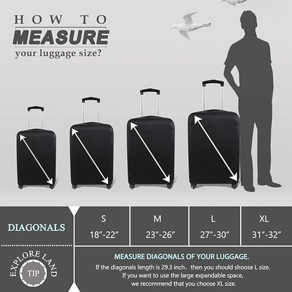Explore Land Travel Luggage Cover Suitcase Protector Fits 23-26 Inch Case (Black, M)