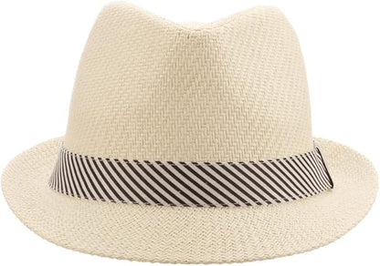 Panama Jack Women's Fedora Hat - Soft Matte Toyo Straw, Striped Cotton Hat Band, Inner Sweatband, 1 3/4" Brim