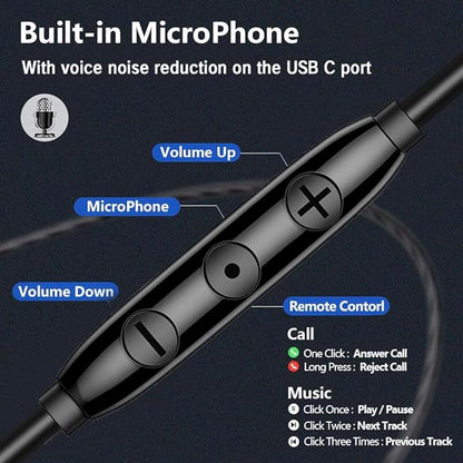 Wired Earphones Immersive Bass Noise Cancellation Call,Four Units in-Ear Headphones Wired Earbuds with Microphone Noise-canceling,subwoofer and Clear DAC decoded Sound Universal USB C 3.5mm Plug