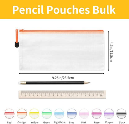 EOOUT Pencil Pouches 20pcs 9.5x4.5 Inches Small Mesh Zipper Pouch in 10 Colors for Travel Storage Cosmetics and Office Supplies Storage