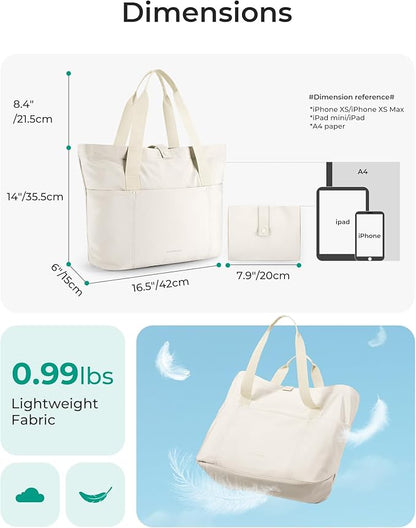 BAGSMART Tote Bag for Women, Foldable Tote Bag With Zipper Travel Large Shoulder Bag Handbag for Work-16.5''l X 6''wx 14''h