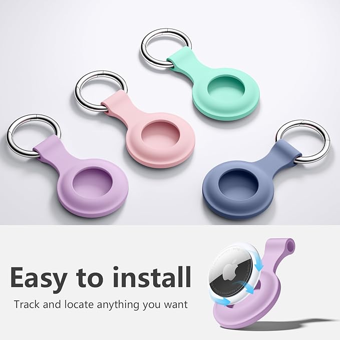 Lerobo Flower Engraved for AirTag Holder Keychain Silicone AirTag Case Cover Anti-Scratch Air Tags 4 Pack for Cat Collar Anti-Lost Air Tags Accessories for Bags Keys Backpack Luggage Finder Tracker