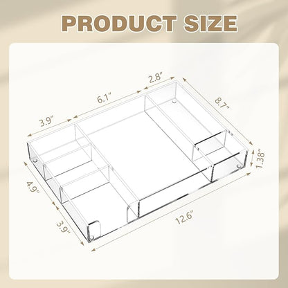 Acrylic Drawer Organizer Clear Desk Drawer Organizer Trays with Adjustable Compartments Desk Accessories for Office Stationery Makeup Silverware Bathroom(Adjustable)