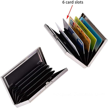 EASTNIGHTS RFID Credit Card Holder Metal Wallet Stainless Steel and Pu Leather Credit Card Protector Case (red)