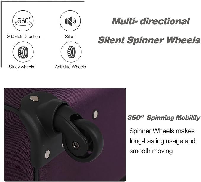 3pcs Set Softside Luggage Sets With Spinner Wheels, Expandable Softshell Suitcase Set with front pocket, 28inch, 24inch, 20inch Lightweight fabric luggage (PURPLE)