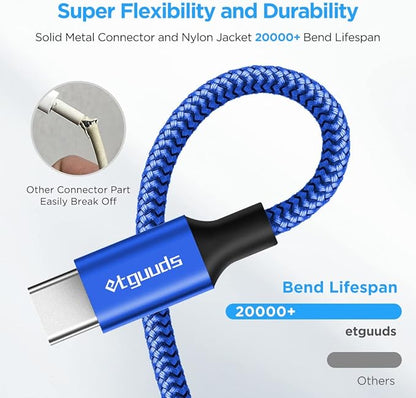 etguuds USB to USB C Cable 3ft, 2-Pack USB A to Type C Charger Cord Fast Charging for Samsung Galaxy A17 A16 A15 A26 A36 A56, S25 S24 S23 S22 S21 S20 S10 Note 20, for iPhone 17 16 15, Moto, Blue