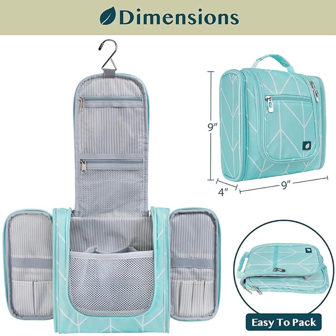 PAVILIA Toiletry Bag Travel Bag for Women Men, Hanging Cosmetic Organizer, Water Resistant Makeup Bag for Accessories Toiletries, Large Travel Essentials Kit (Teal Chevron)