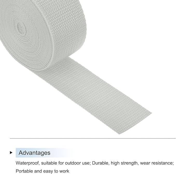 MECCANIXITY Lightweight Polypropylene Webbing Strap 2" 5 Yard Backpack Strapping Band Pale Grey for Outdoor Luggage Cargo Straps
