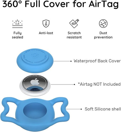 for AirTag Dog Collar Holder, Dog Air Tag Holder, IP68-Waterproof | Lightweight Silicone | Anti-Lost | Ultra-Durable | Compatible with Apple AirTags (Bule)