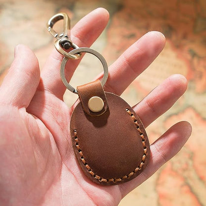 Leather AirTag Keychain Holder - Premium Crazy Horse Full-Grain Leather Case with Screwdriver | Secure Twist Lock, Easy Access, Develops Patina Over Time for Keys, Wallet & Bags