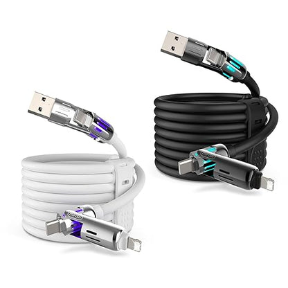 MFish 240W 4-in-1 Universal USB Charging Cable [2 Pack, 6.6ft] – Fast Charger Cord with USB-A, Dual USB-C & Lighting, for iPhone 14/15/16/17 Series, iPad & MacBook & More (2PACK, Black+White, 6.6Ft)