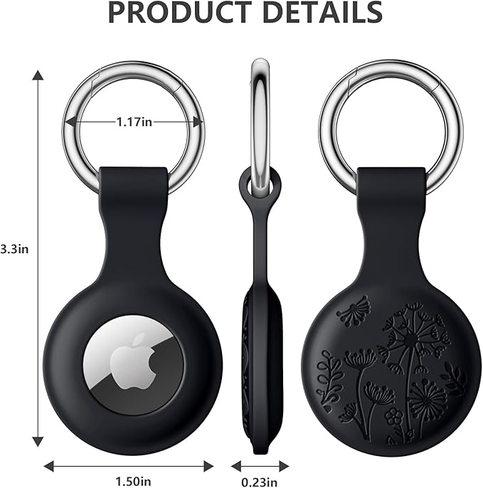 Lerobo Flower Engraved 4 Pack for Airtag Holder,Silicone Airtag case Compatible with Apple Air Tag Case with Keychain, Shockproof & Dustproof Airtag Holders for Pet Tracking, Bags, Kids, Keys, Luggage