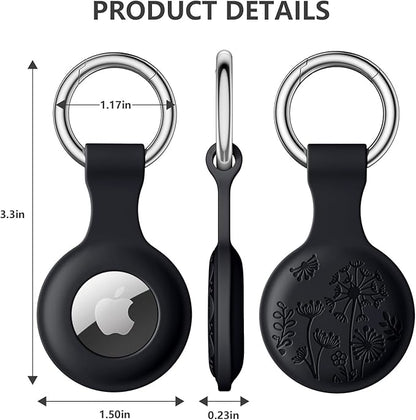 Lerobo Flower Engraved 4 Pack for Airtag Holder,Silicone Airtag case Compatible with Apple Air Tag Case with Keychain, Shockproof & Dustproof Airtag Holders for Pet Tracking, Bags, Kids, Keys, Luggage