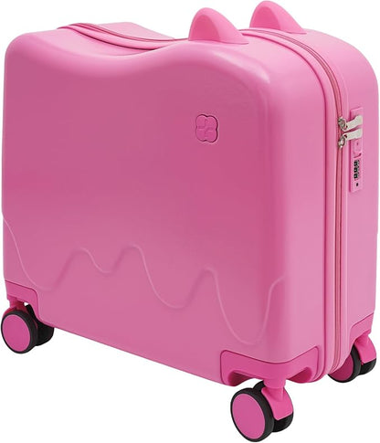 18-Inch Kids Ride-On Suitcase - Cute Lightweight Trolley Luggage with 4 Silent Spinner Wheels & Lock for Travel - Perfect for Ages 3-6 (Pink)