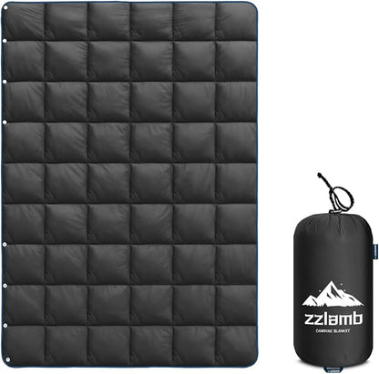 zzlamb Camping Blanket, Compact Lightweight Soft Puffy Blanket Water-Repellent, Packable Warm Quilt Down Alternative Picnic Hiking Backpacking Beach Travel RV Airplane Couch Car
