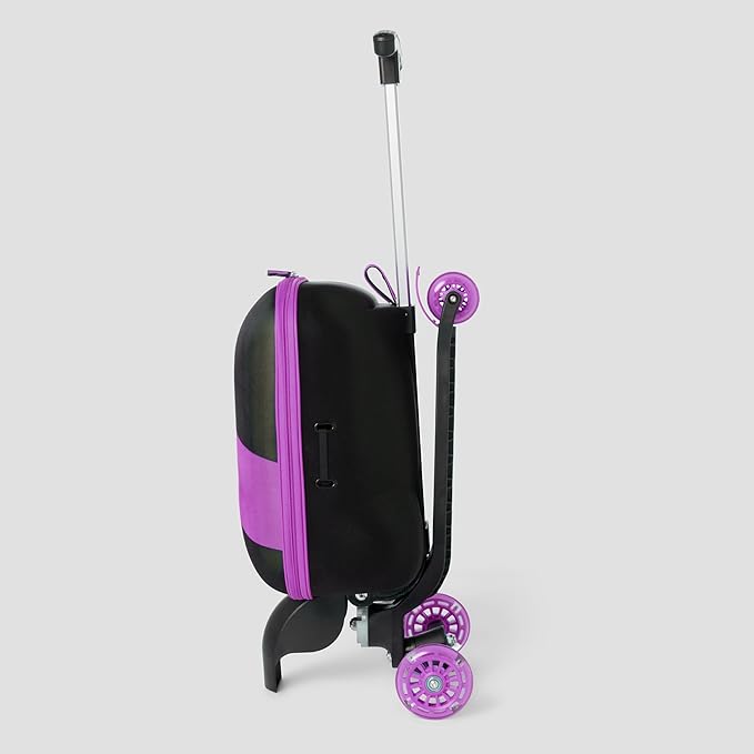 Kids Scooter Luggage - 2-in-1 Ride-On Suitcase with Light-Up Wheels & Adjustable Handle|Carry-On Approved & TSA-Friendly| Fun, Durable, Lightweight Travel Scooter for Boys & Girls Ages 3-10