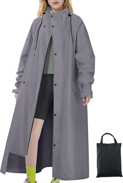 Men's Rain Jacket with Hooded Waterproof Lightweight Packable Long Raincoat Poncho for Women Adults