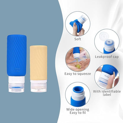 Leak-Proof travel bottles for toiletries Set, Reusable Squeezable BPA-Free Silicone Containers, TSA Approved, Refillable for Shampoo, Conditioner, Lotion, and Body Wash – Travel Essentials