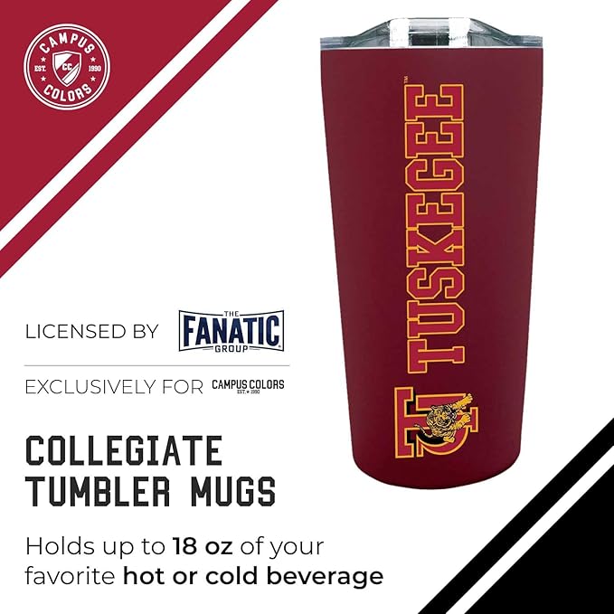 Campus Colors NCAA Stainless Steel Tumbler perfect for Gameday - 18 oz - Double Walled - Keeps Drinks Perfectly Insulated (Tuskegee University - Maroon)