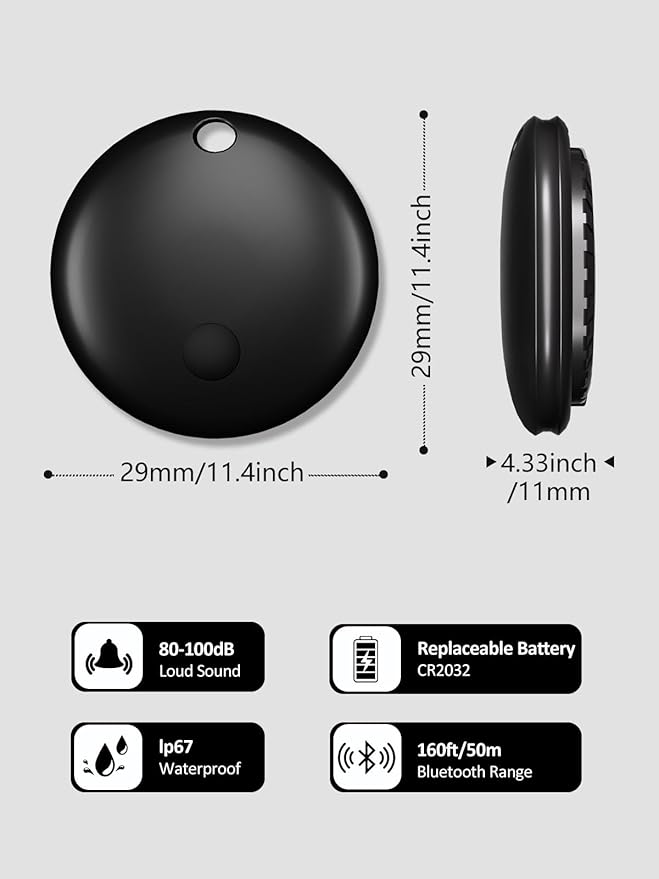 Tracker Tags, Item Finder Work with Apple Find My (iOS Only), Tracking Device Locator Smart Tag for Luggage, Keys, Wallet, Bike, Bags (Black, 4 Pack)