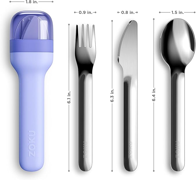 ZOKU Pocket Utensil Set, Blue - Stainless Steel Fork, Knife, and Spoon Nest in Case - Portable Design for Travel, School, Work, Picnics, Camping and Outdoor Home Use
