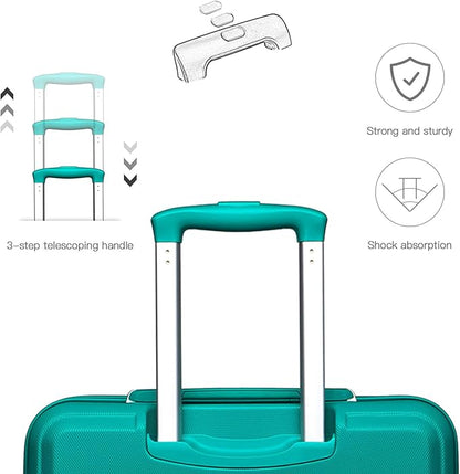 Kono Carry On Luggage Set Airline Approved Lightweight PC+ABS Carry On Suitcase with TSA Lock Spinner Wheels Durable Luggage Hardside Turquoise