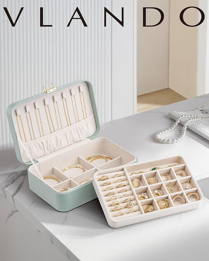 Vlando Jewelry Box Organizer for Women Girls, 2 Layer Jewelry Case with Lock,Jewelry Storage Earrings Necklace,Rings,Gift Box Packaging,Wedding Birthday Gifts Aqua Green