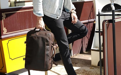 Masa Kawa Leather 15.6 Inch Laptop Backpack for Men Expandable 36L Business Travel Rucksack Daypack Weekender Bag