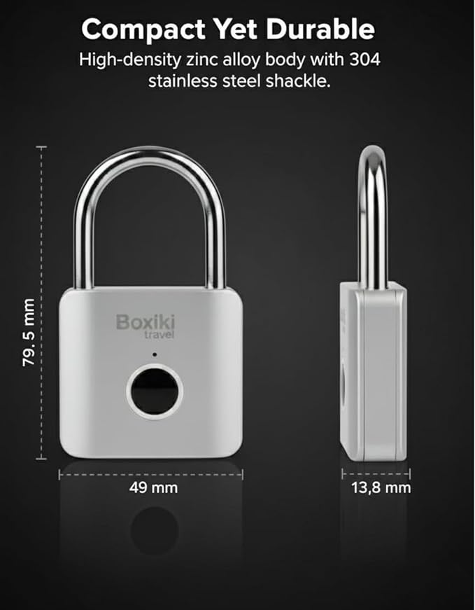 Fingerprint Padlock – Smart Biometric Lock, USB-C Rechargeable Keyless Thumbprint Locker Lock, Stores Up to 30 Fingerprints, Water-Resistant Digital Padlock for Gym, Gate, Luggage & Outdoor Storage