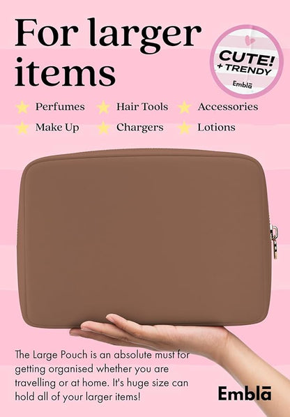 Embla Makeup Bag Travel Cosmetics Pouch and Toiletry Bag, Nylon Zipper Pouch Purse, Cute Make Up Organizer Storage Tote for Women Girls, Travel Skincare Case, Large Makeup Bags, Mocha Mousse