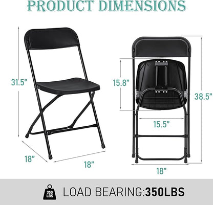 80 Pack Plastic Black Folding Chairs, Portable Stackable Commercial Party Folding Chairs with Steel Frame 350lbs for Home Office Outdoor Indoor Office Wedding Party Event