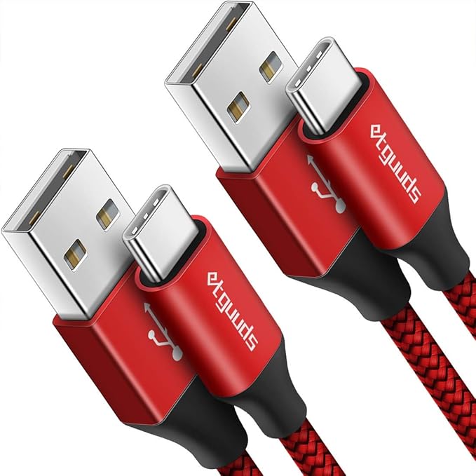 etguuds USB A to USB C Cable 4ft, 2-Pack, 3A Fast Charging Type C Charger Cord for iPhone 17 16 15 Pro Max 16e 17 Air, Samsung Galaxy S25 S24 S23 S22 S21 S20 A17 A16 A56 A55 Flip Fold, Red